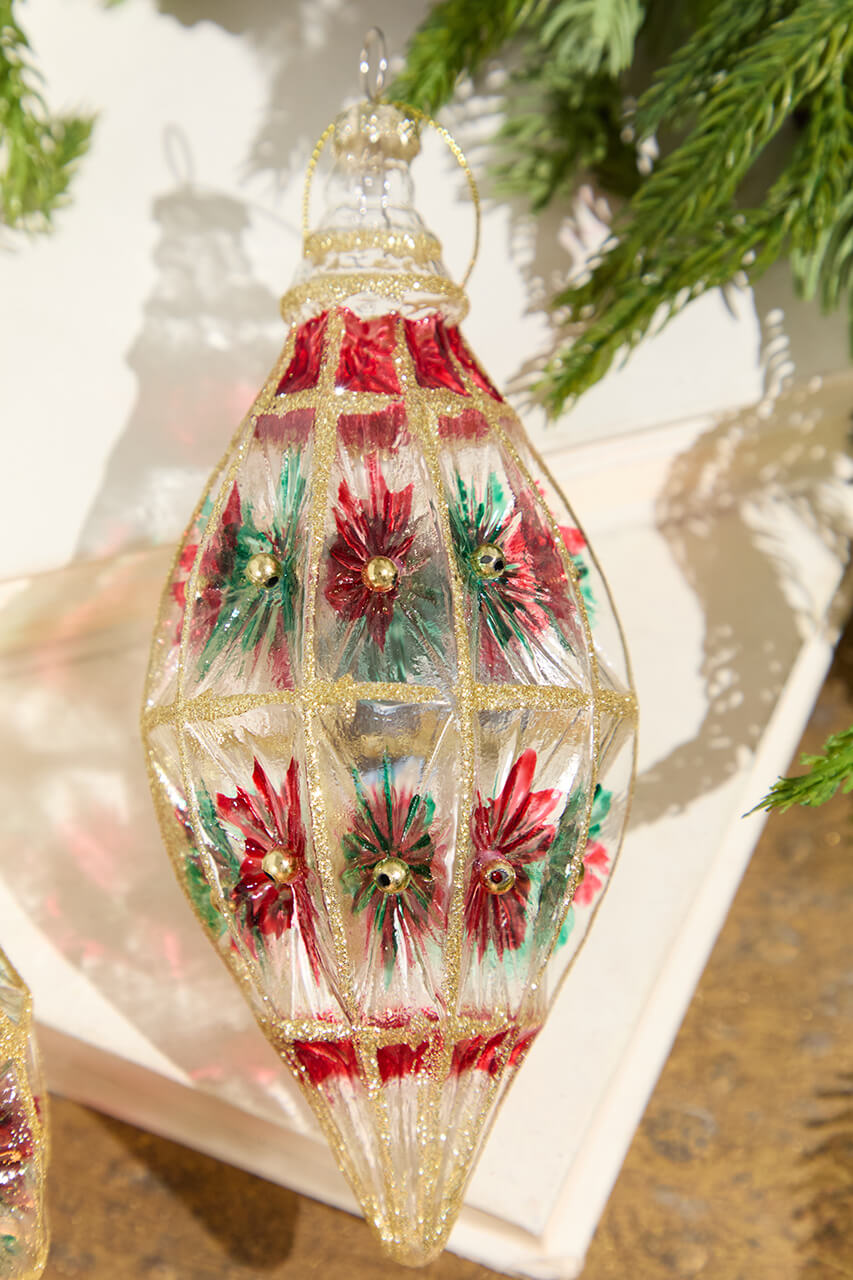 4"-6" Red/Green Faceted Glass Ball/Finial Ornament