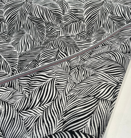 Sunbrella Adventure Tropical Black White Reversible Outdoor Fabric - Tropical Leaf Pattern, Black White, 56" Width (1 Yard)
