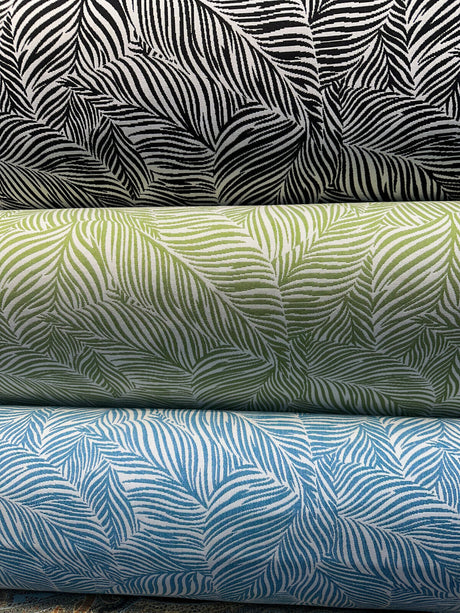 Sunbrella Adventure Tropical Black White Reversible Outdoor Fabric - Tropical Leaf Pattern, Black White, 56" Width (1 Yard)