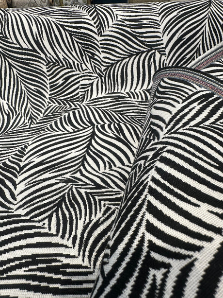 Sunbrella Adventure Tropical Black White Reversible Outdoor Fabric - Tropical Leaf Pattern, Black White, 56" Width (1 Yard)