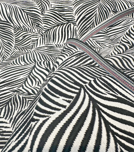 Sunbrella Adventure Tropical Black White Reversible Outdoor Fabric - Tropical Leaf Pattern, Black White, 56" Width (1 Yard)