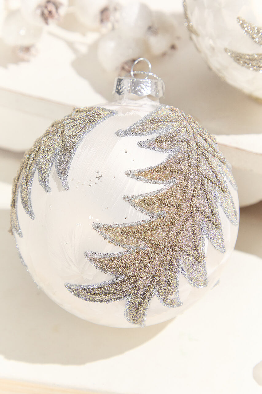 4” Frosted Silver with Tree Glass Ornament