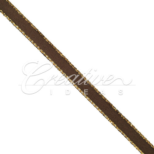 1/4" Satin With Gold Edge Ribbon - 50 Yards (Brown)