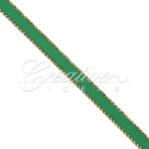 1/4" Satin With Gold Edge Ribbon - 50 Yards (Emerald Green)