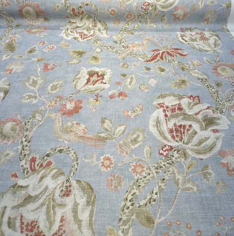 Adalet Chambray Gray Jacobean Cotton Linen Fabric - Gray Floral Jacobean, 54" Width (1 Yard)