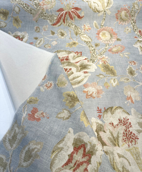 Adalet Chambray Gray Jacobean Cotton Linen Fabric - Gray Floral Jacobean, 54" Width (1 Yard)