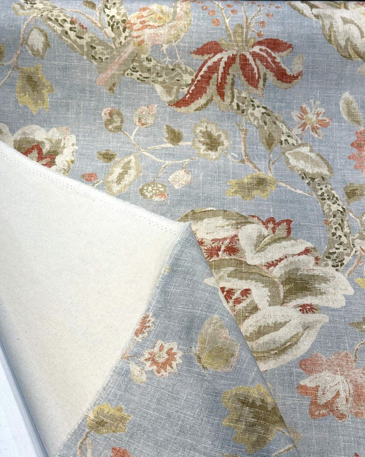 Adalet Chambray Gray Jacobean Cotton Linen Fabric - Gray Floral Jacobean, 54" Width (1 Yard)