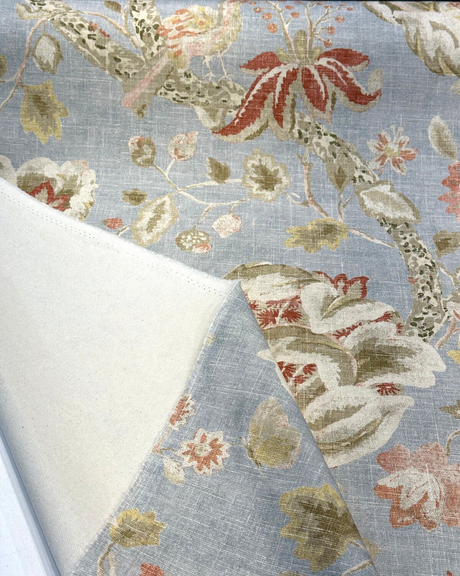 Adalet Chambray Gray Jacobean Cotton Linen Fabric - Gray Floral Jacobean, 54" Width (1 Yard)