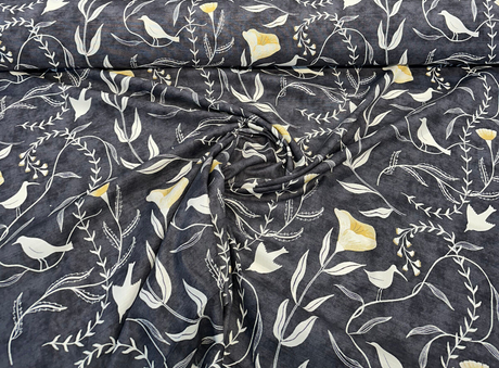 Pindler Sing Song Noir Cotton Fabric - Black Bird Vine Motif, 54" Width (1 Yard)