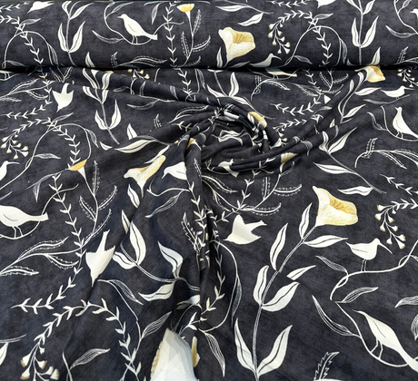 Pindler Sing Song Noir Cotton Fabric - Black Bird Vine Motif, 54" Width (1 Yard)