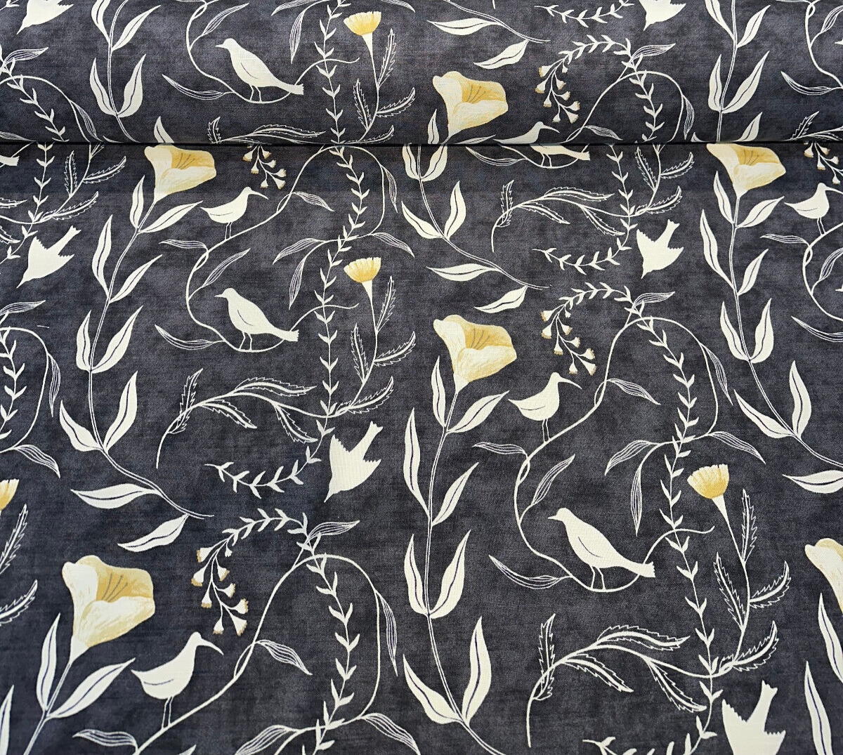 Pindler Sing Song Noir Cotton Fabric - Black Bird Vine Motif, 54" Width (1 Yard)