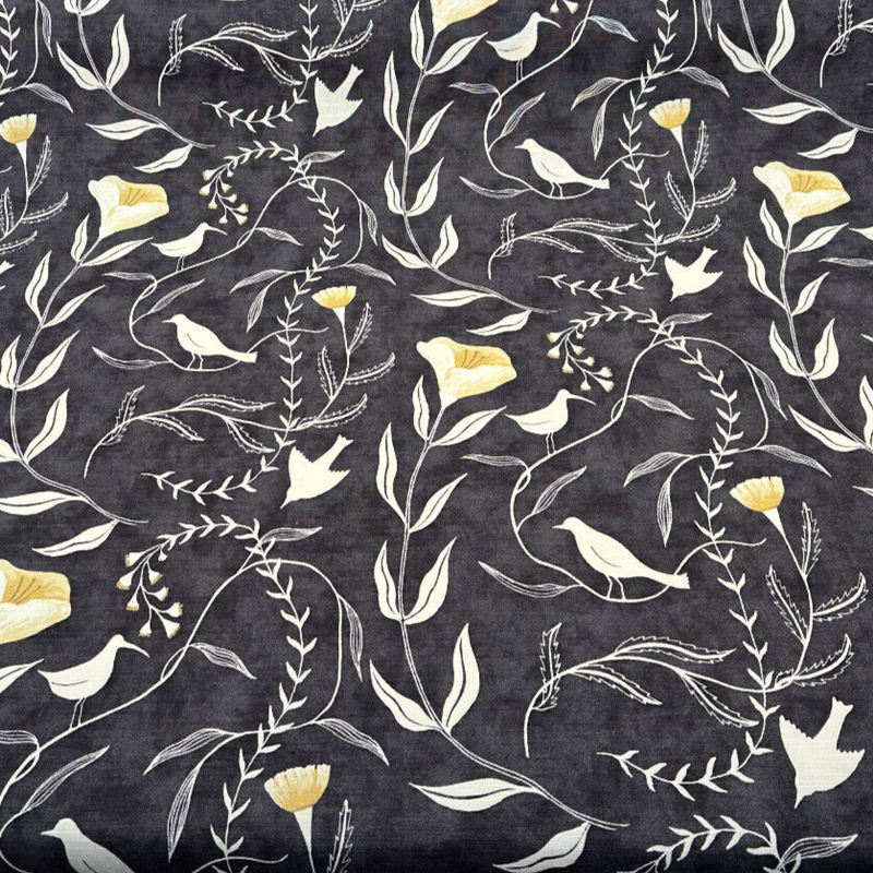 Pindler Sing Song Noir Cotton Fabric - Black Bird Vine Motif, 54" Width (1 Yard)