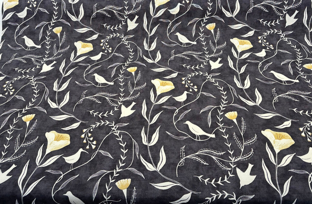 Pindler Sing Song Noir Cotton Fabric - Black Bird Vine Motif, 54" Width (1 Yard)