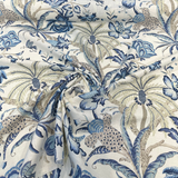 Waverly Exotic Curiosity Linen Fabric - Porcelain Tropical Palm Trees, Flowers, Foliage, 54" Width (1 Yard)