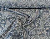 Waverly Clubroom Paisley Damask Prussian Chenille Upholstery Fabric - Prussian Blue Paisley Damask, 54" Width (1 Yard)