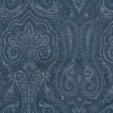Waverly Clubroom Paisley Damask Prussian Chenille Upholstery Fabric - Prussian Blue Paisley Damask, 54" Width (1 Yard)