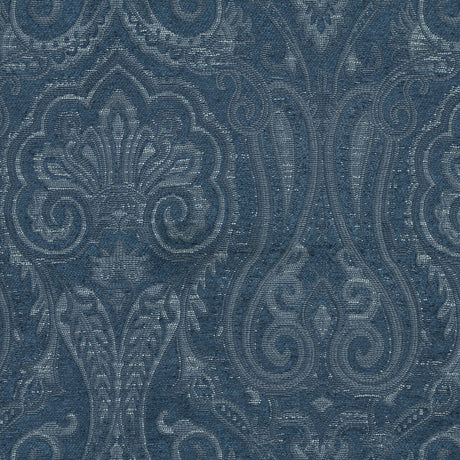 Waverly Clubroom Paisley Damask Prussian Chenille Upholstery Fabric - Prussian Blue Paisley Damask, 54" Width (1 Yard)