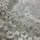 1 Yard Elegant 3D Floral Beaded Sequin Lace Fabric on Soft Mesh, GD-2212