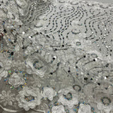 Beaded And Sequined 3D Floral Sparkling Lace Fabric - 100 Percent Polyester Net Mesh, Floral Embroidered, 52" Width (1 Yard)