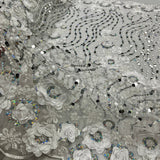 1 Yard Beaded and Sequined 3D Floral Sparkling Lace Fabric White