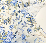 Waverly Mudan Cotton Fabric - Porcelain Blue Floral Birds, 54" Width (By The Yard)