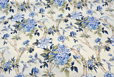 Waverly Mudan Cotton Fabric - Porcelain Blue Floral Birds, 54" Width (By The Yard)