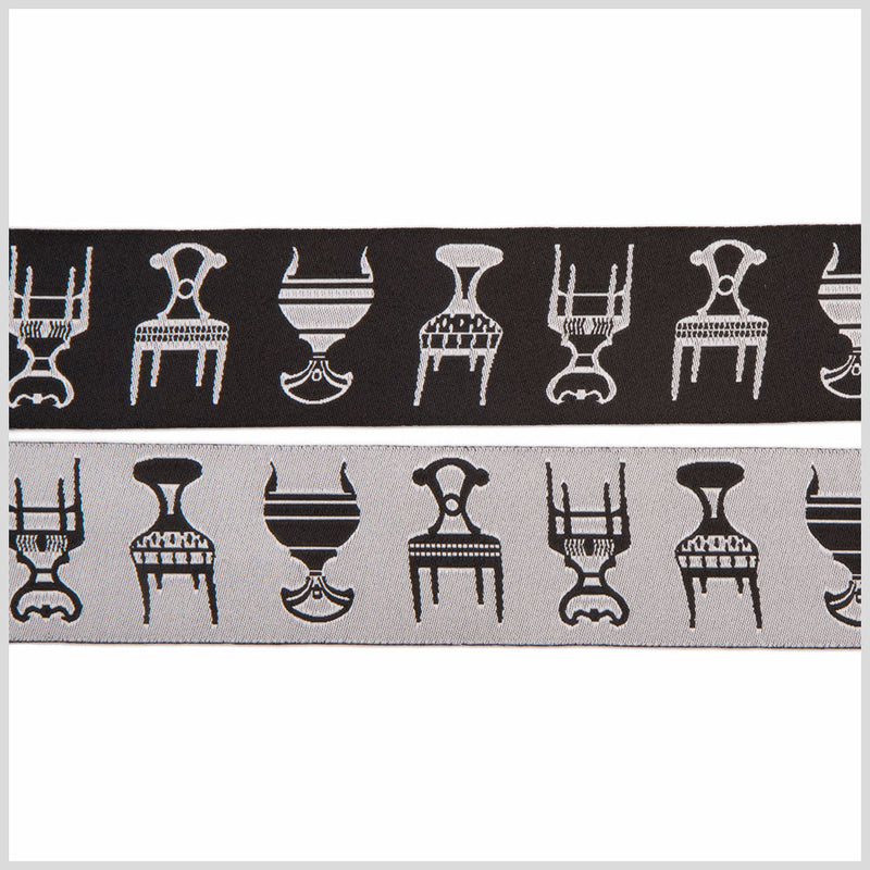 1.625" Black/White French Jacquard Ribbon