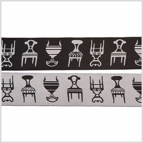 1.625" Black/White French Jacquard Ribbon