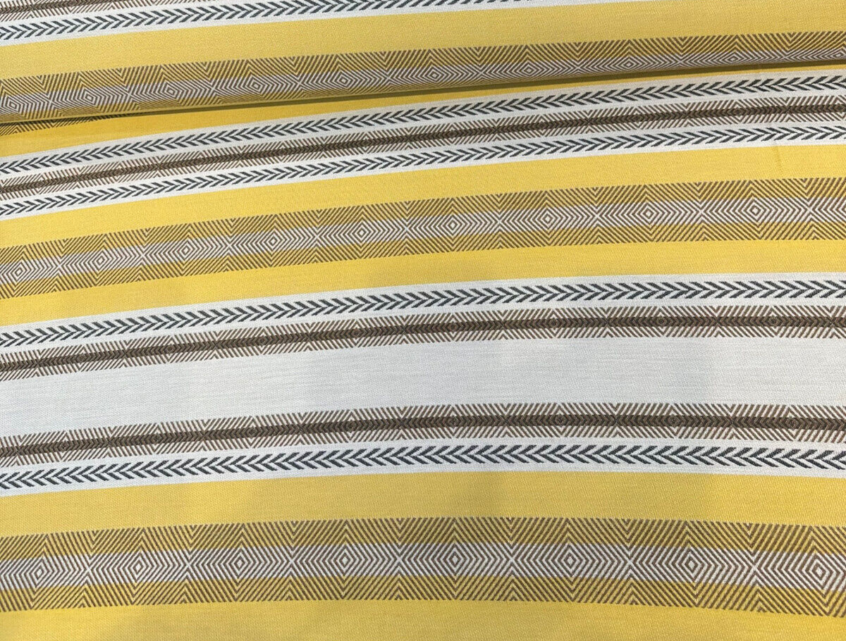 Sunbrella Pindler Mojave Twill Desert Solution Dyed Acrylic Fabric - Yellow, Brown, White Striped Geometric Pattern, 54" Width (1 Yard)