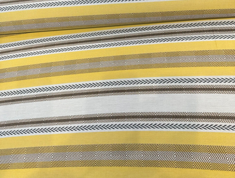 Sunbrella Pindler Mojave Twill Desert Solution Dyed Acrylic Fabric - Yellow, Brown, White Striped Geometric Pattern, 54" Width (1 Yard)