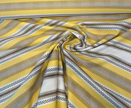 Sunbrella Pindler Mojave Twill Desert Solution Dyed Acrylic Fabric - Yellow, Brown, White Striped Geometric Pattern, 54" Width (1 Yard)