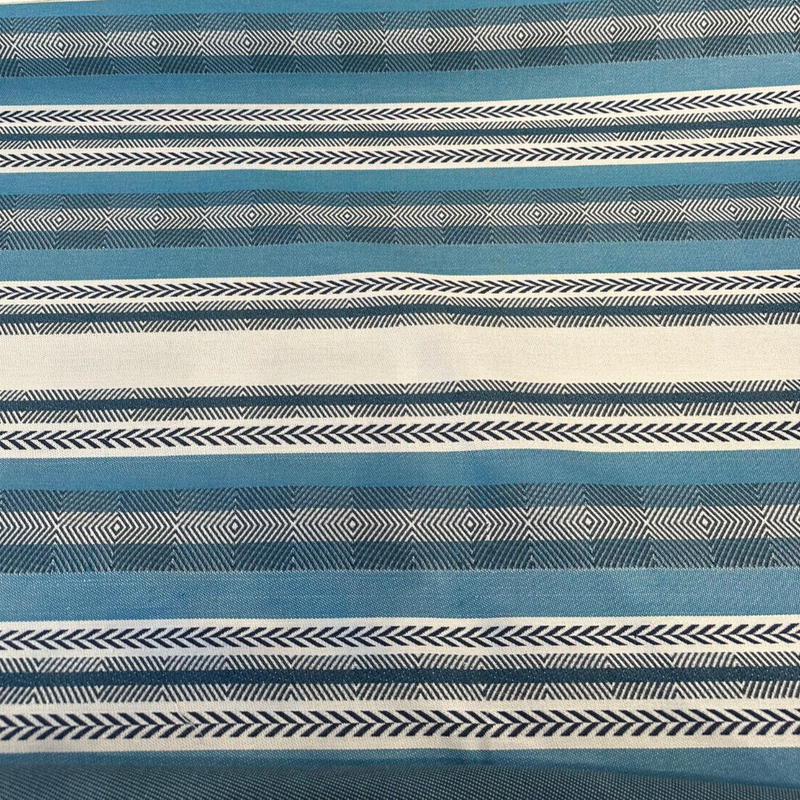 Sunbrella Pindler Mojave Twill Solution Dyed Acrylic Fabric - Turquoise, Brown, White Striped Geometric, 54" Width (1 Yard)