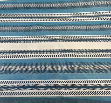 Sunbrella Pindler Mojave Twill Solution Dyed Acrylic Fabric - Turquoise, Brown, White Striped Geometric, 54" Width (1 Yard)