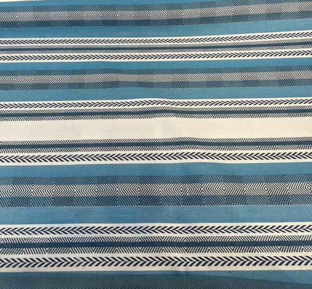 Sunbrella Pindler Mojave Twill Solution Dyed Acrylic Fabric - Turquoise, Brown, White Striped Geometric, 54" Width (1 Yard)