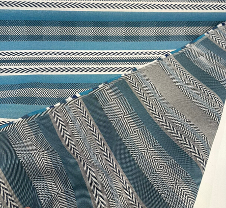 Sunbrella Pindler Mojave Twill Solution Dyed Acrylic Fabric - Turquoise, Brown, White Striped Geometric, 54" Width (1 Yard)