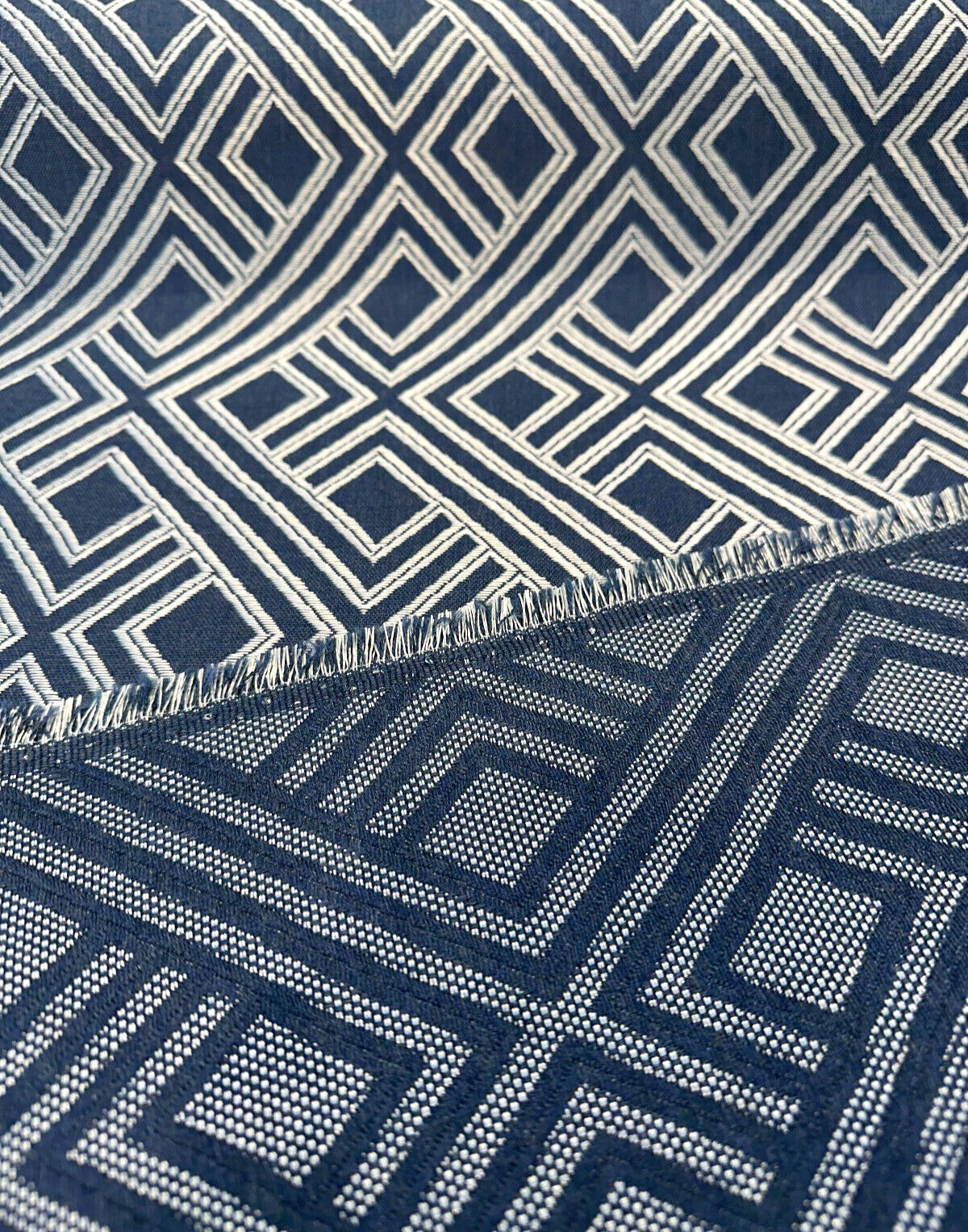 Sunbrella Integrated Acrylic Fabric - Indigo Blue, Diamond Ogee Geometric, 54" Width (1 Yard)