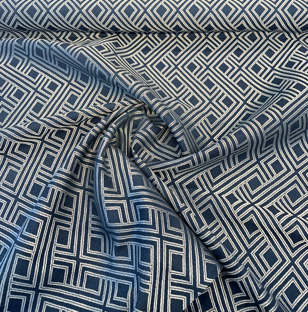 Sunbrella Integrated Acrylic Fabric - Indigo Blue, Diamond Ogee Geometric, 54" Width (1 Yard)