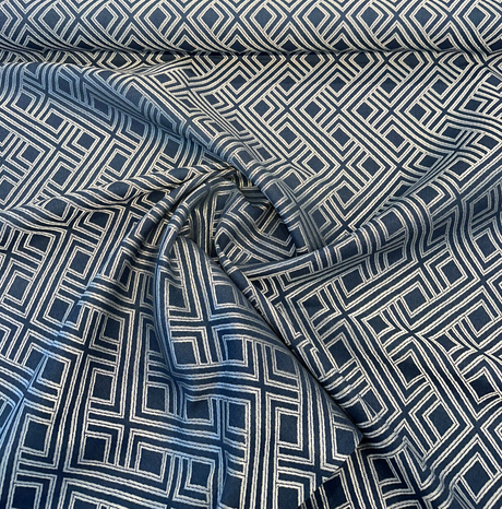 Sunbrella Integrated Acrylic Fabric - Indigo Blue, Diamond Ogee Geometric, 54" Width (1 Yard)