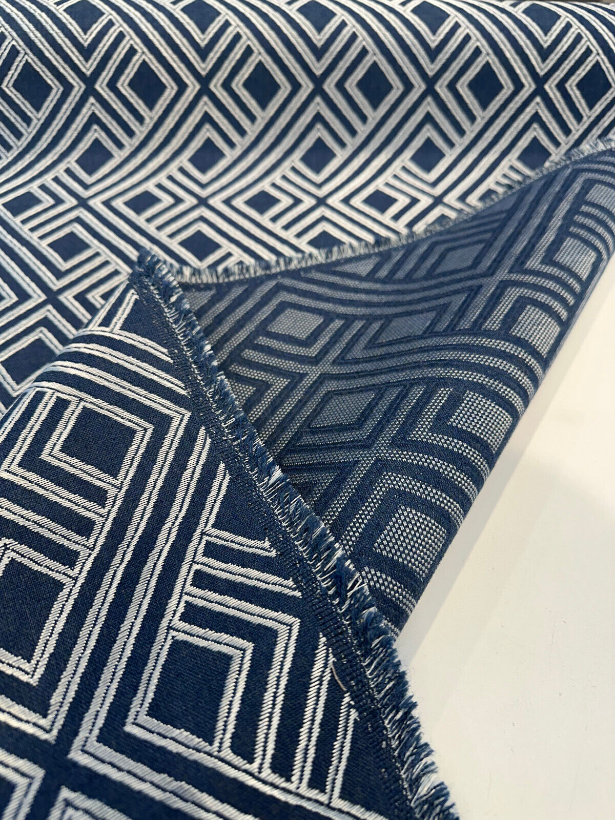 Sunbrella Integrated Acrylic Fabric - Indigo Blue, Diamond Ogee Geometric, 54" Width (1 Yard)
