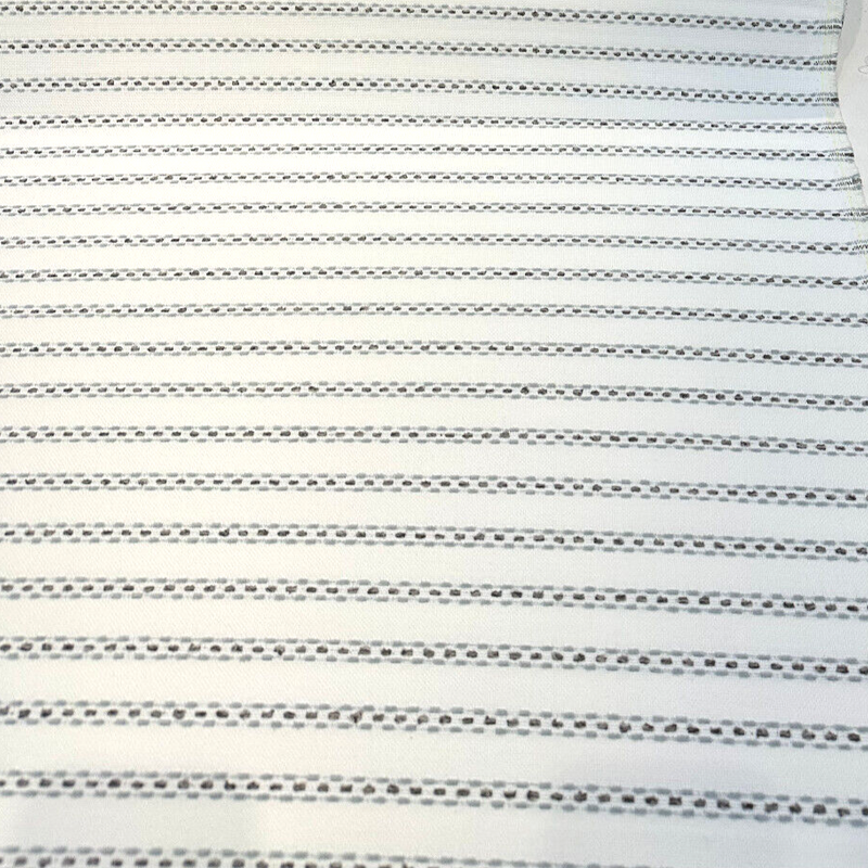 Sunbrella Stitchy Stripe Spa Solution Dyed Acrylic Fabric - Blue And Gray Stripes On White Off-White Background, 54" Width (1 Yard)