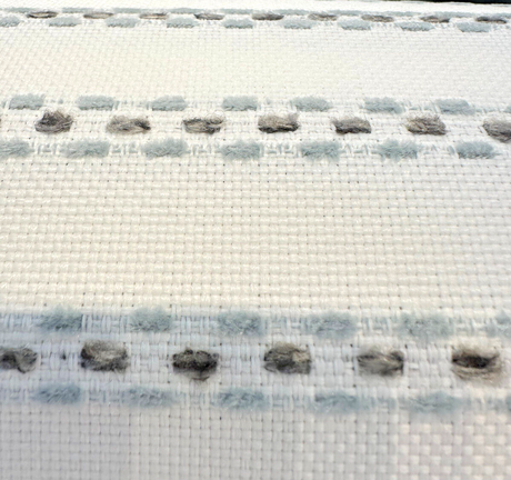 Sunbrella Stitchy Stripe Spa Solution Dyed Acrylic Fabric - Blue And Gray Stripes On White Off-White Background, 54" Width (1 Yard)