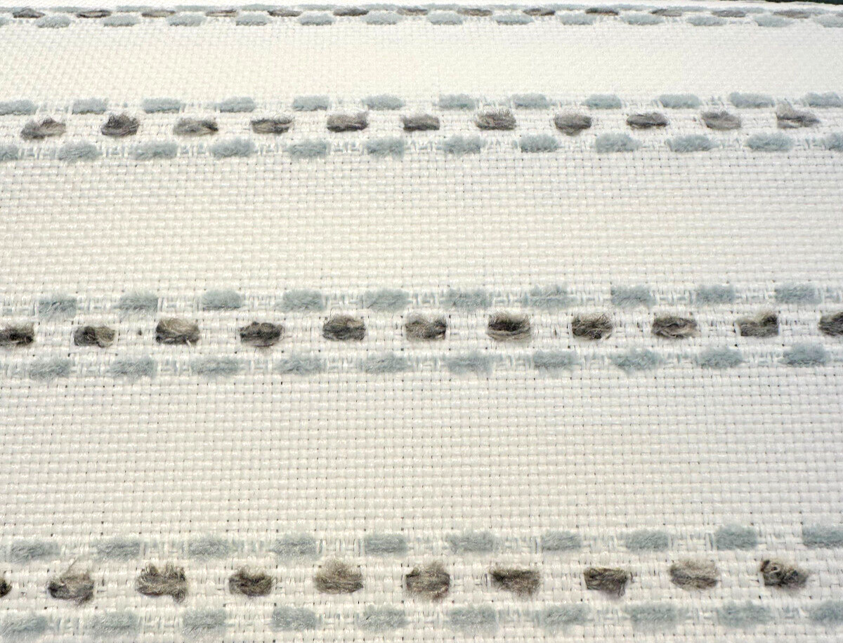 Sunbrella Stitchy Stripe Spa Solution Dyed Acrylic Fabric - Blue And Gray Stripes On White Off-White Background, 54" Width (1 Yard)