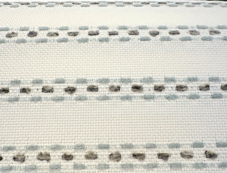 Sunbrella Stitchy Stripe Spa Solution Dyed Acrylic Fabric - Blue And Gray Stripes On White Off-White Background, 54" Width (1 Yard)