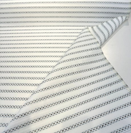 Sunbrella Stitchy Stripe Spa Solution Dyed Acrylic Fabric - Blue And Gray Stripes On White Off-White Background, 54" Width (1 Yard)