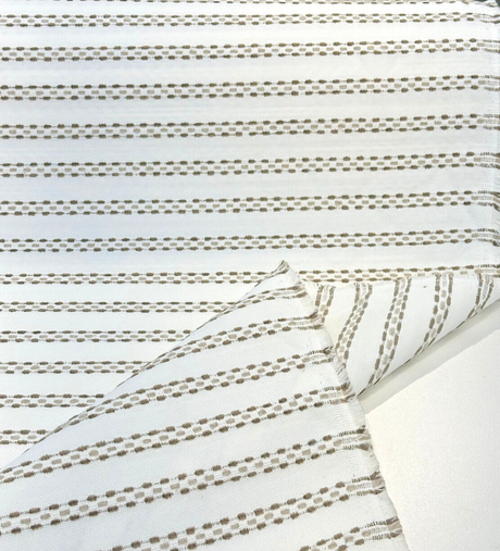 Sunbrella Stitchy Stripe Linen Taupe Solution Dyed Acrylic Fabric - Taupe And Linen Stripes, 54" Width (1 Yard)