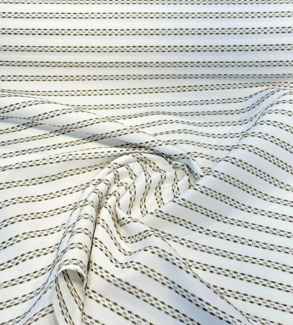 Sunbrella Stitchy Stripe Linen Taupe Solution Dyed Acrylic Fabric - Taupe And Linen Stripes, 54" Width (1 Yard)