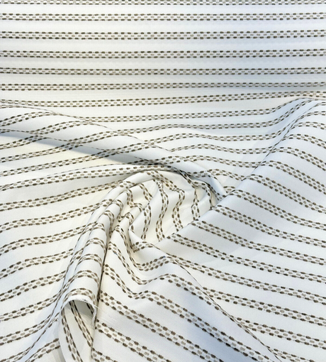 Sunbrella Stitchy Stripe Linen Taupe Solution Dyed Acrylic Fabric - Taupe And Linen Stripes, 54" Width (1 Yard)