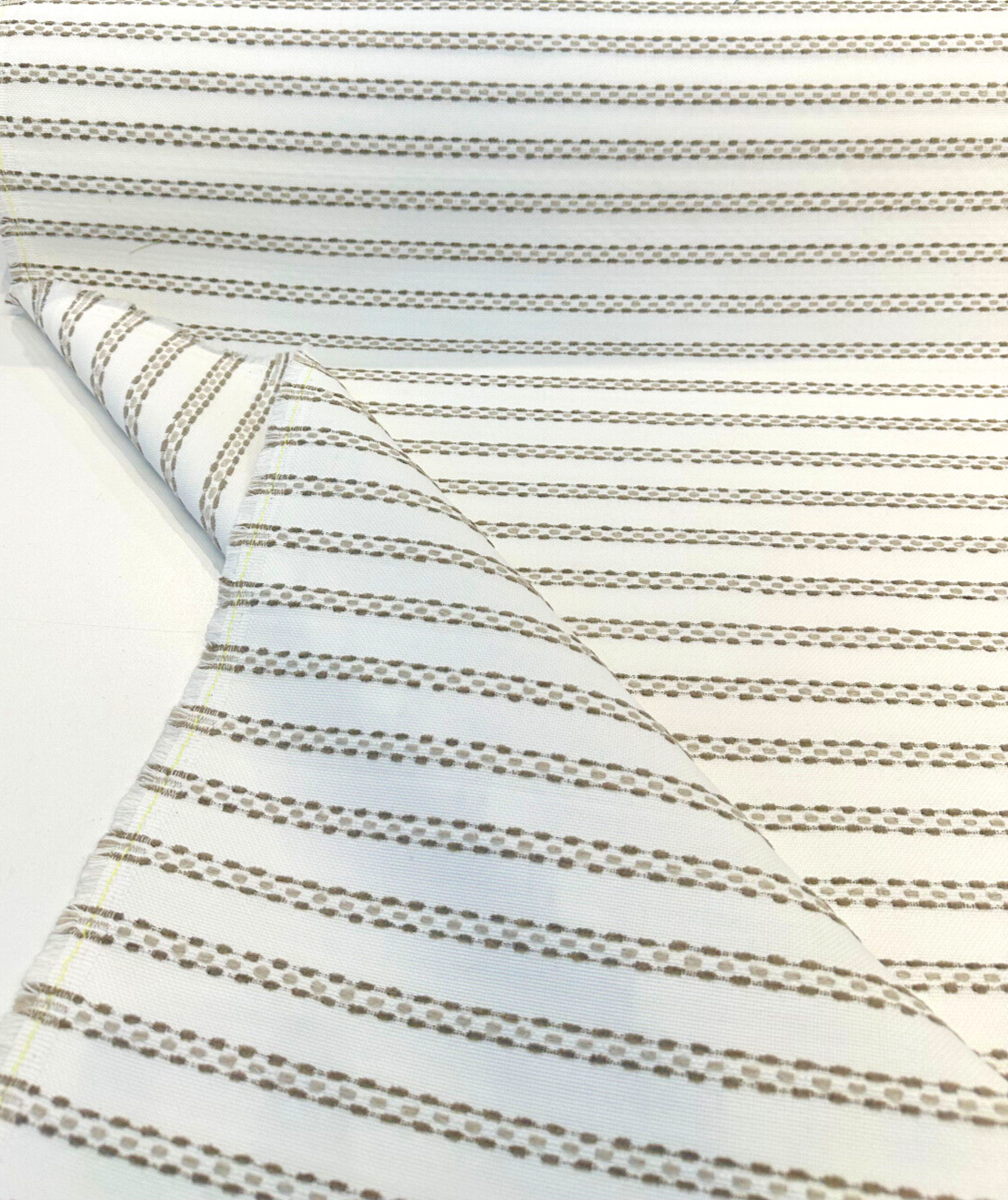 Sunbrella Stitchy Stripe Linen Taupe Solution Dyed Acrylic Fabric - Taupe And Linen Stripes, 54" Width (1 Yard)