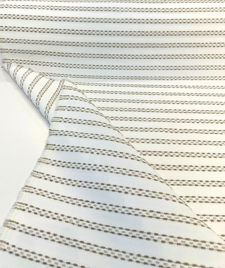 Sunbrella Stitchy Stripe Linen Taupe Solution Dyed Acrylic Fabric - Taupe And Linen Stripes, 54" Width (1 Yard)