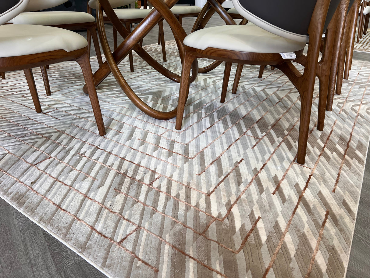 METZ 4208 Polyester Viscose Area Rug - Crème, Mocha, Taupe, Brick Abstract Geometric High-Low Design, 9' 8" X 13' (1 Rug)